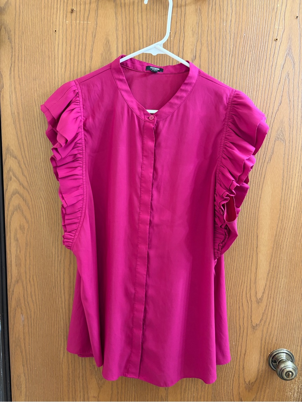 Express Magenta Ruffle Sleeve Blouse